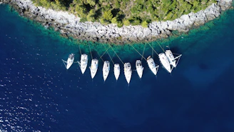 a group of boats floating on top of a body of water