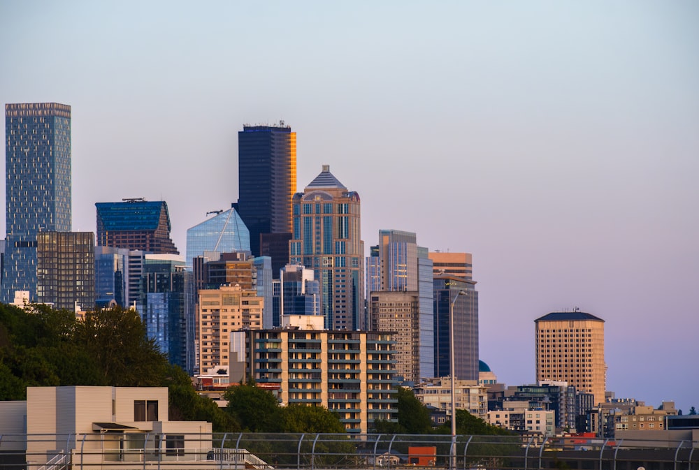 a view of a city with tall buildings