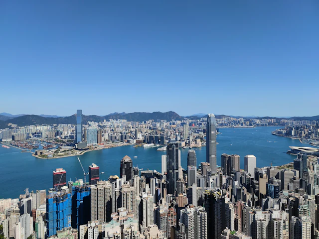 Victoria Harbour and the Hong Kong skyline seen from Victoria Peak