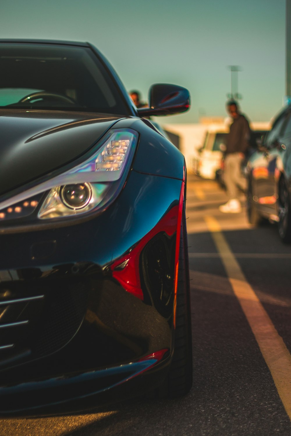 a close up of the front of a sports car