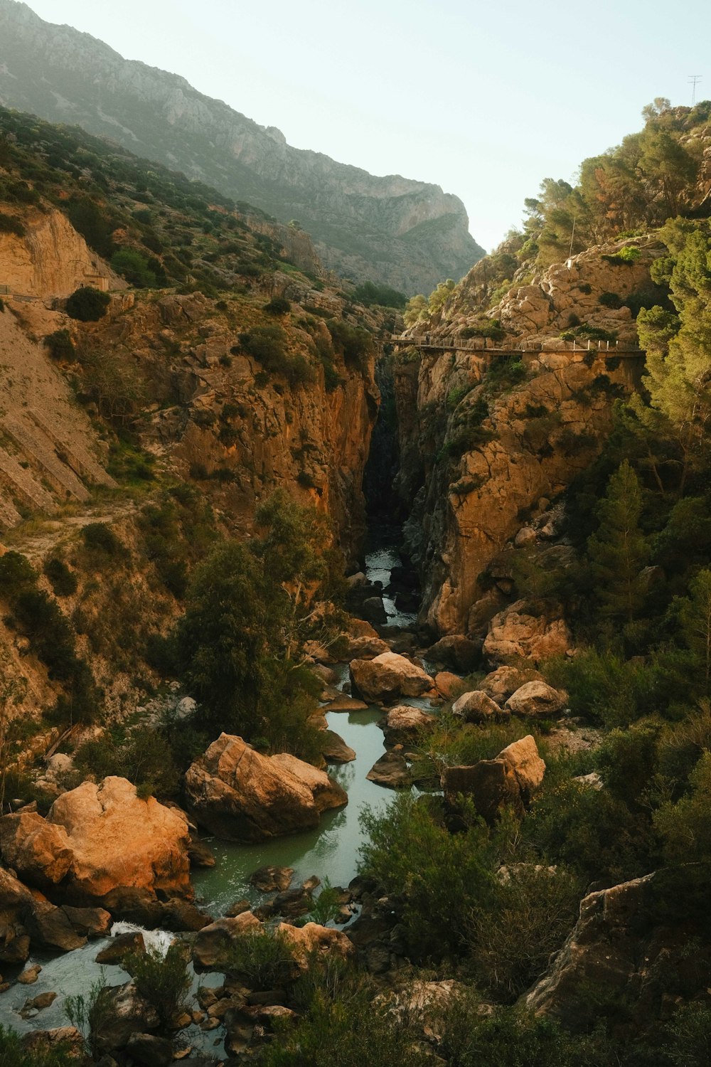 a river running through a lush green hillside