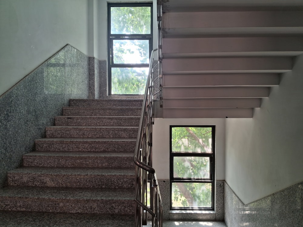 a set of stairs leading up to a window