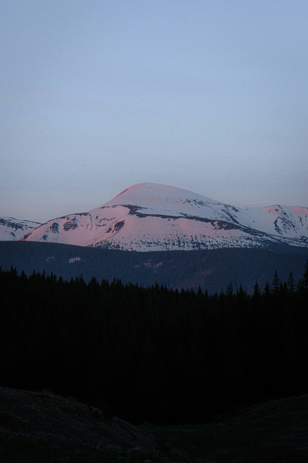 a view of a mountain with trees in the foreground