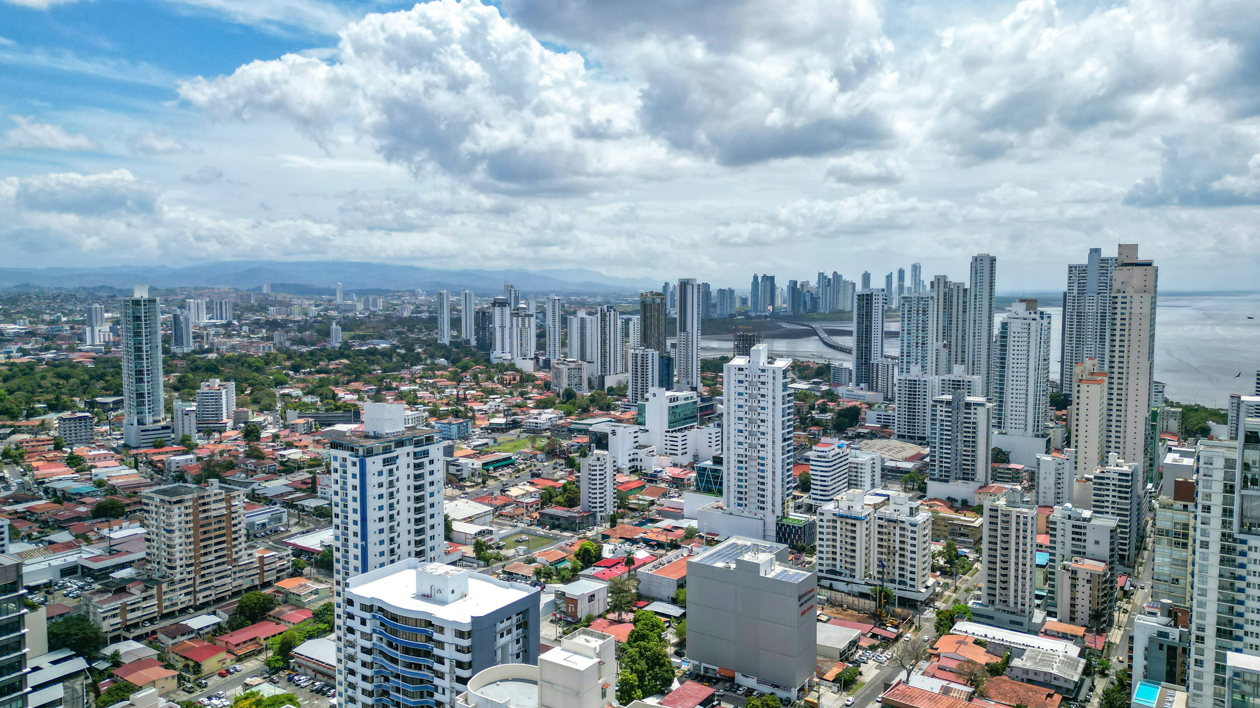 a view of a city with tall buildings