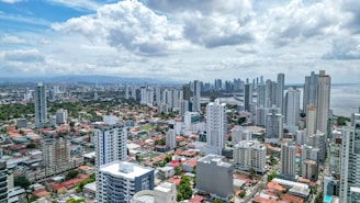 a view of a city with tall buildings