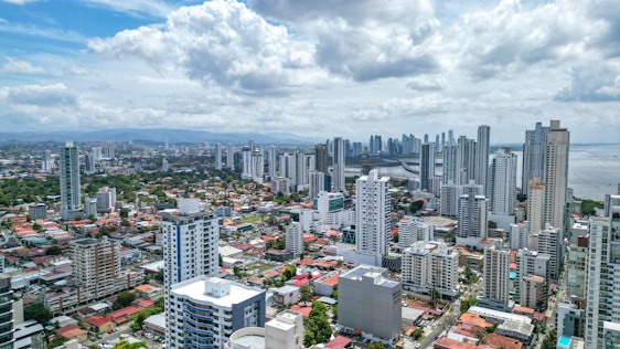 a view of a city with tall buildings