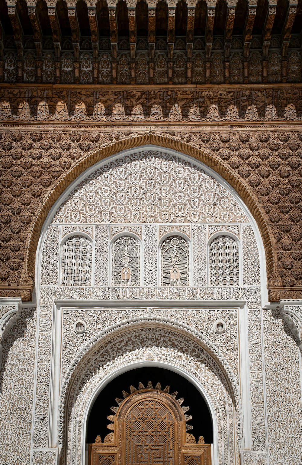 a doorway with a wooden door in a building