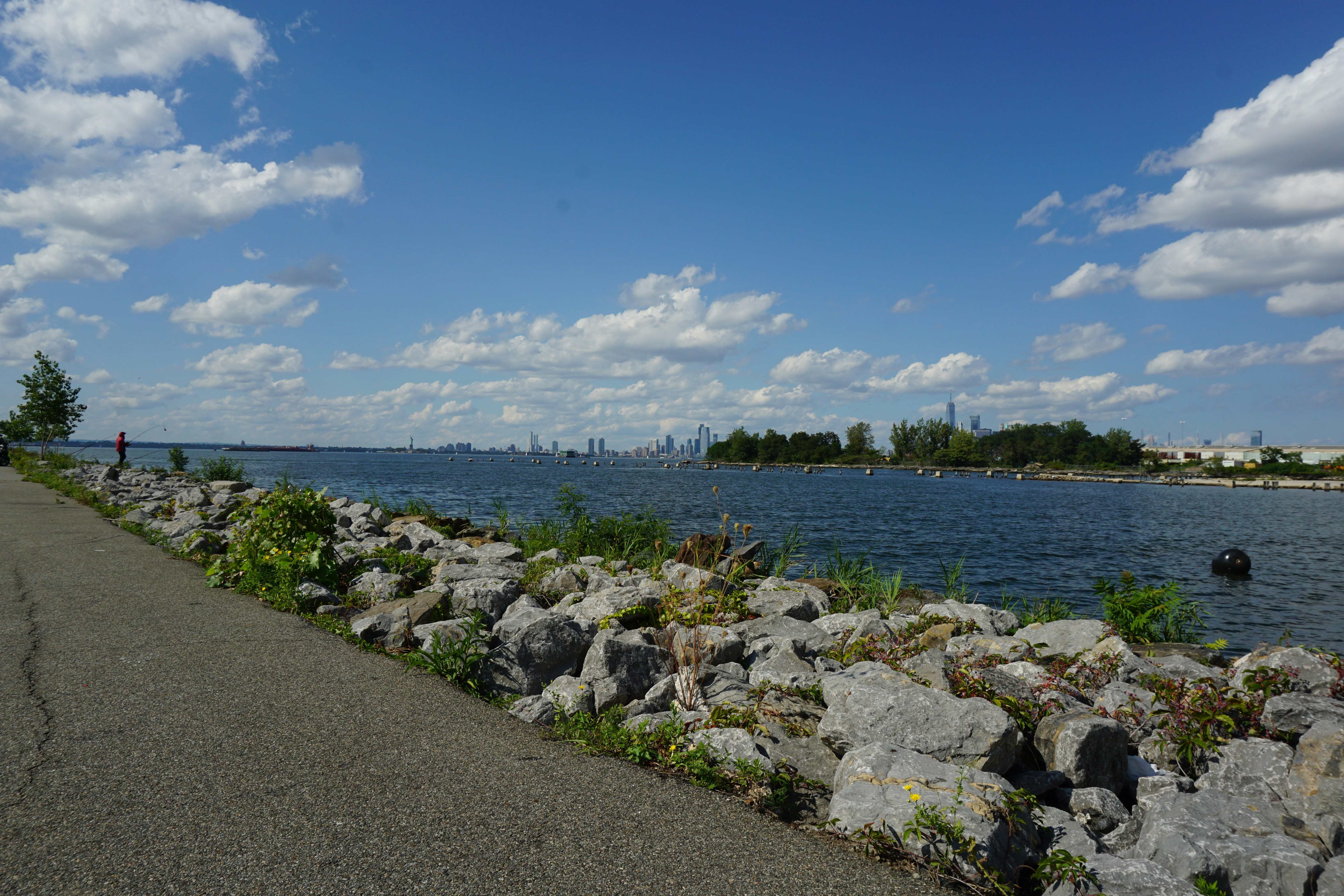 Person walking along the Hackensack River Pathway near Paramus, NJ