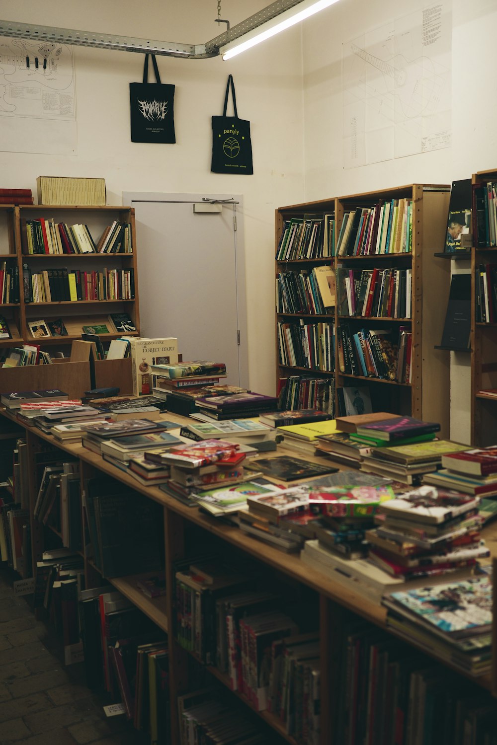 a room filled with lots of books on top of a table