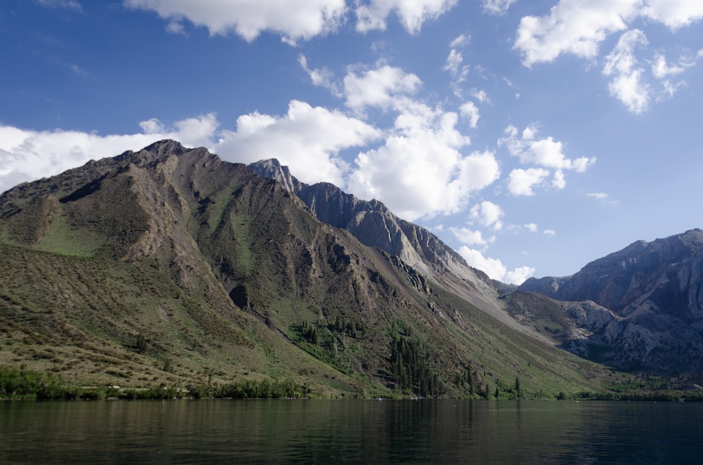 une chaîne de montagnes avec un plan d’eau en face d’elle