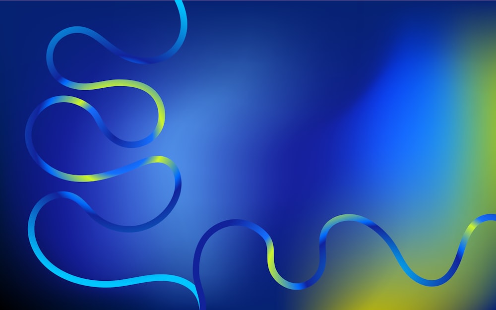 a blue and yellow background with wavy lines