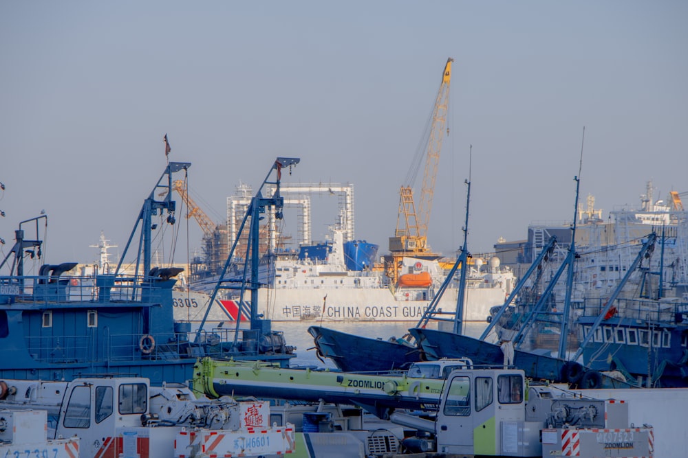 a group of boats that are sitting in the water