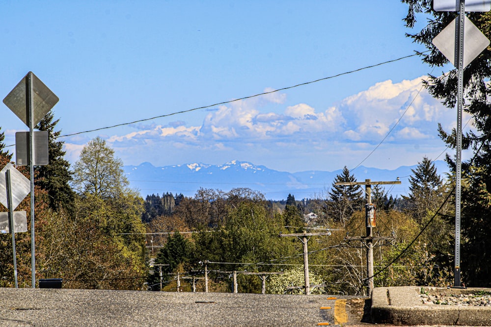 a view of a mountain range from a road
