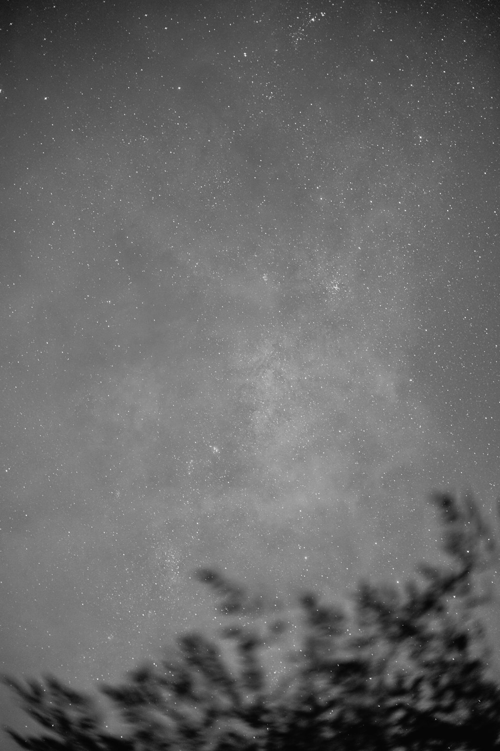 a black and white photo of the night sky