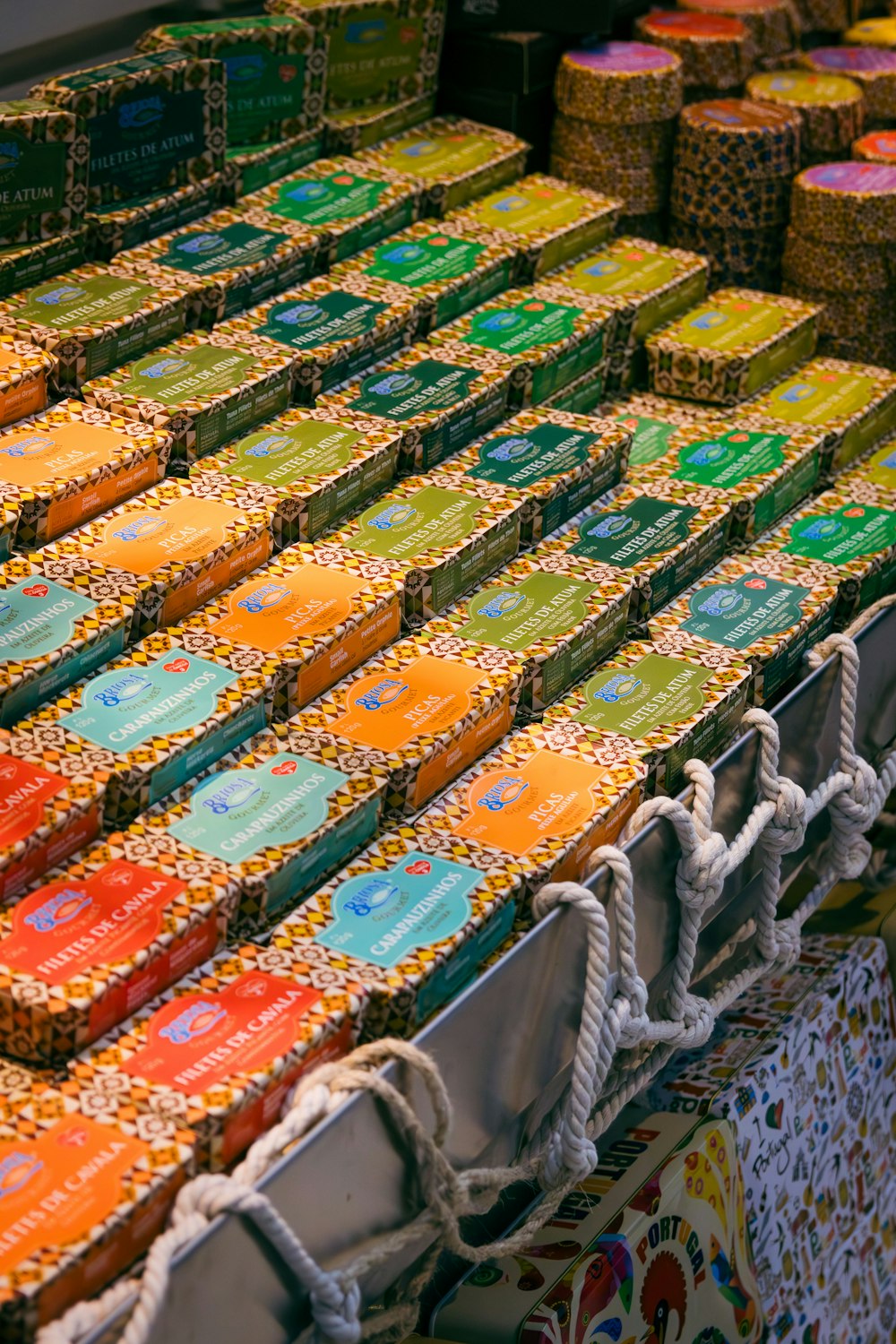 a display case filled with lots of colorful candy