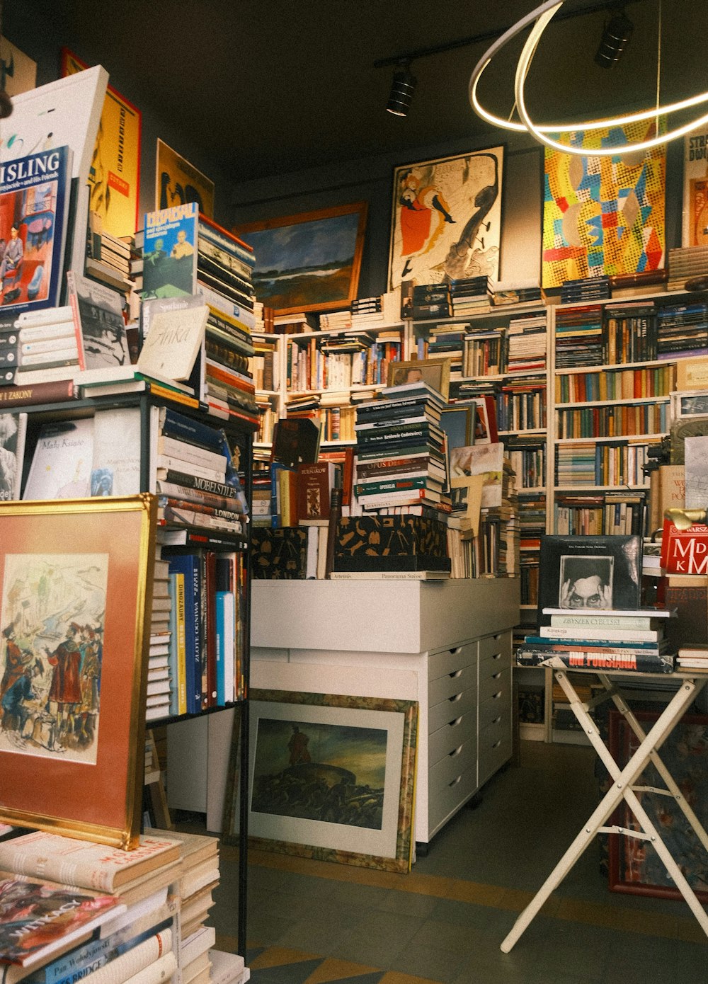 a room filled with lots of books and pictures