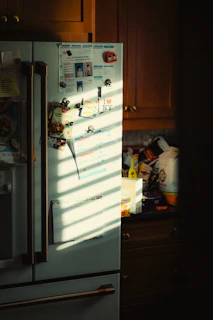 a refrigerator with a bunch of magnets on it