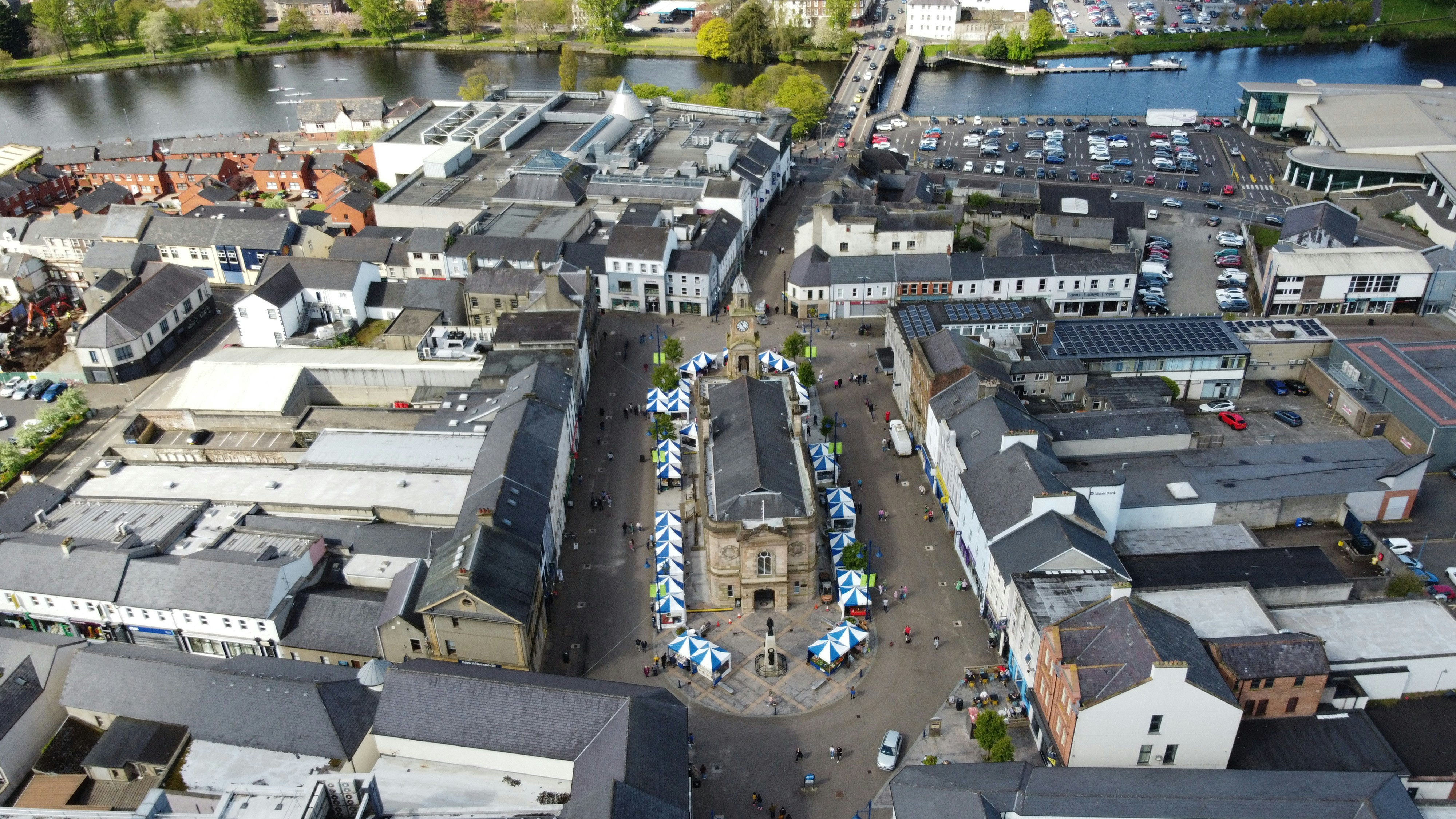an aerial view of a city with lots of buildings