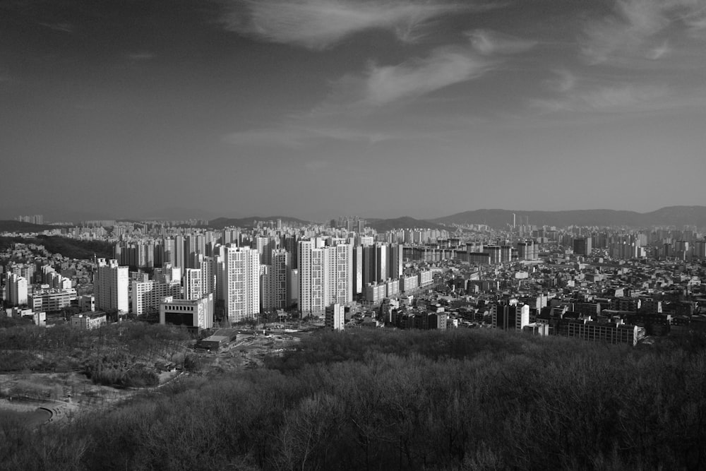 a black and white photo of a city