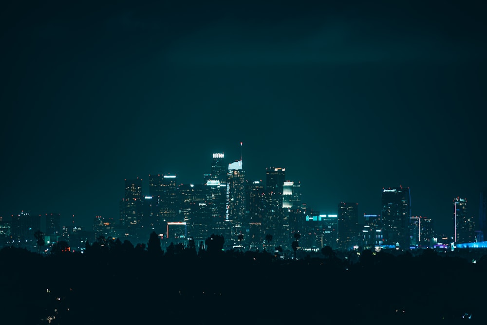 a view of a city at night from a distance