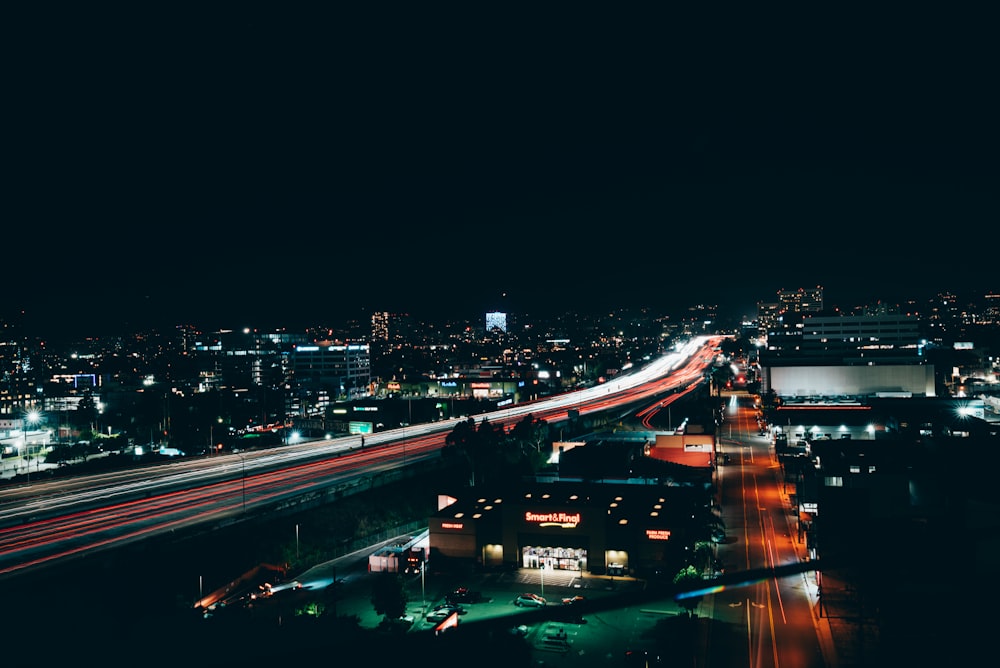 a view of a city at night from a high point of view