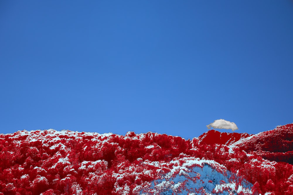 a snow covered hill with a blue sky in the background