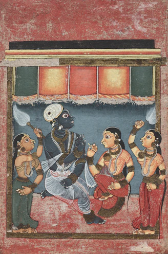 a painting of a group of people dancing