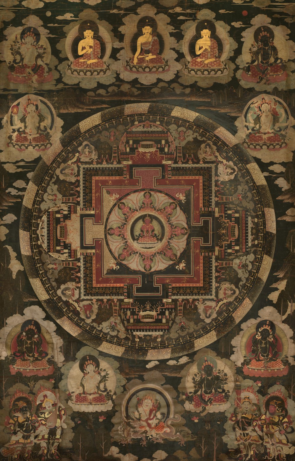 a painting of a circle with buddhas on it