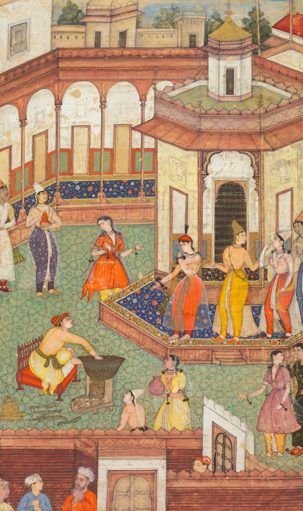 a painting of a group of people in a palace