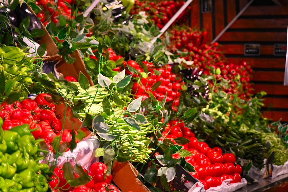 a bunch of vegetables that are on display