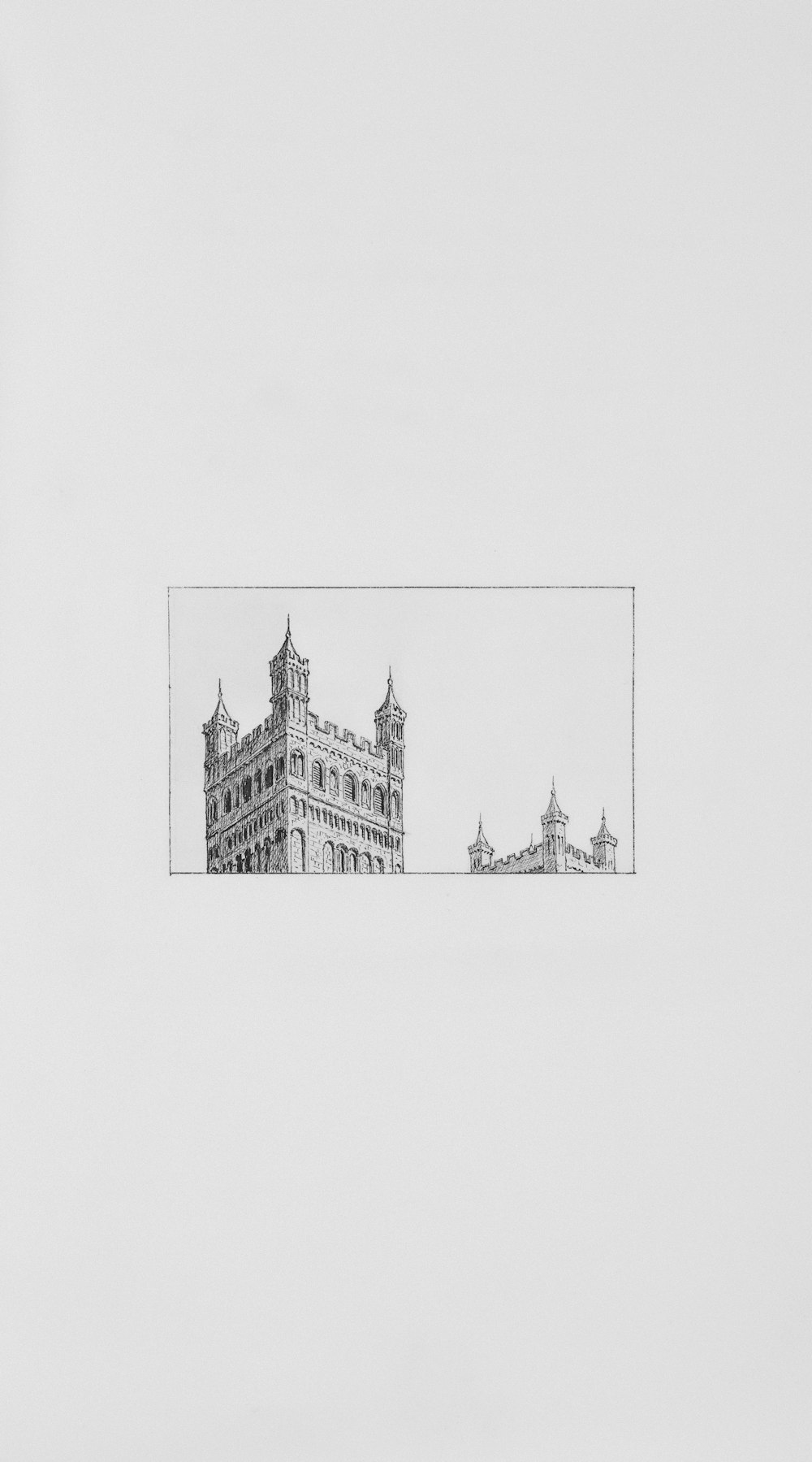 a black and white drawing of a building