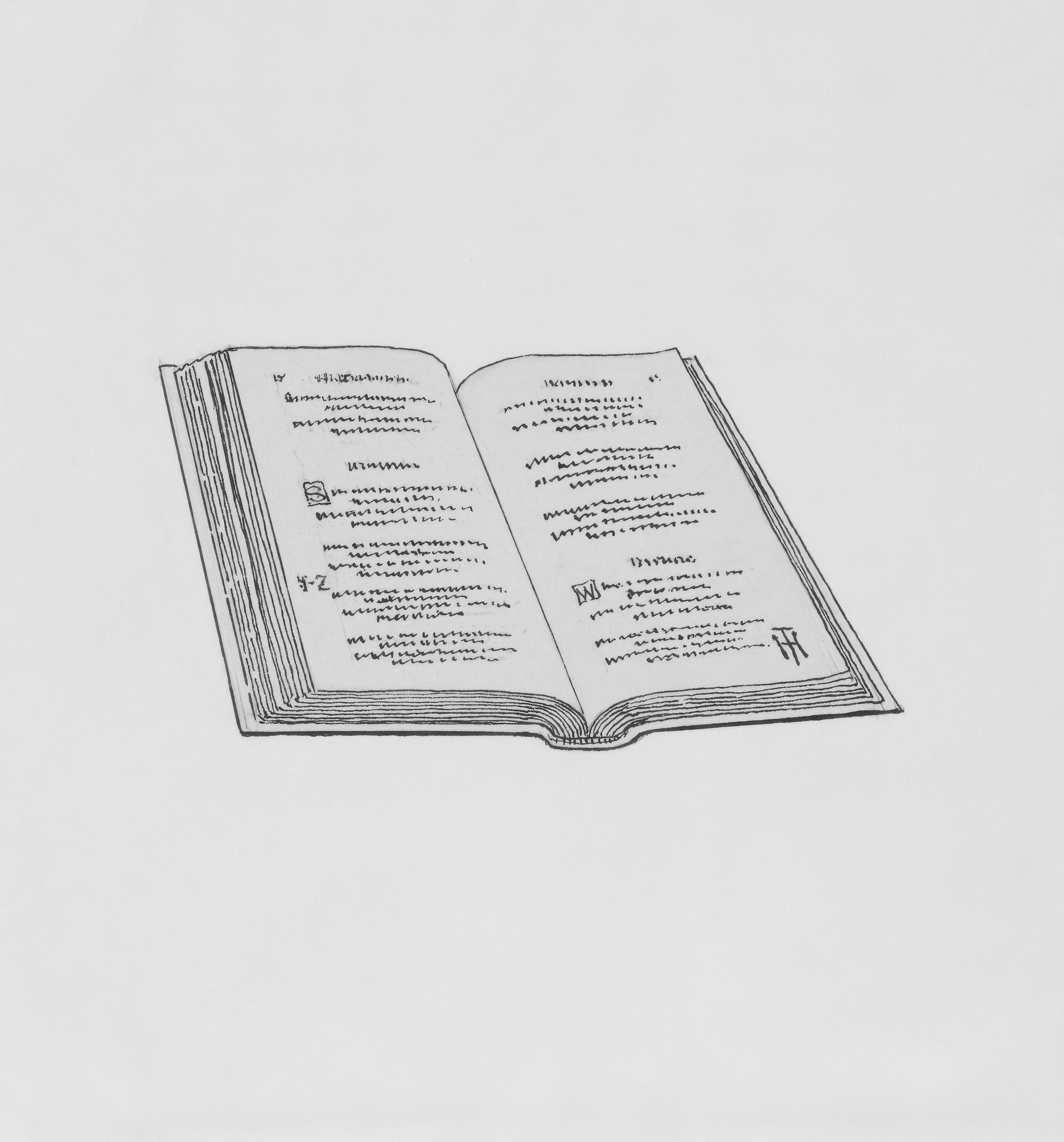 a drawing of an open book on a table
