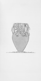 a drawing of a vase with flowers in it