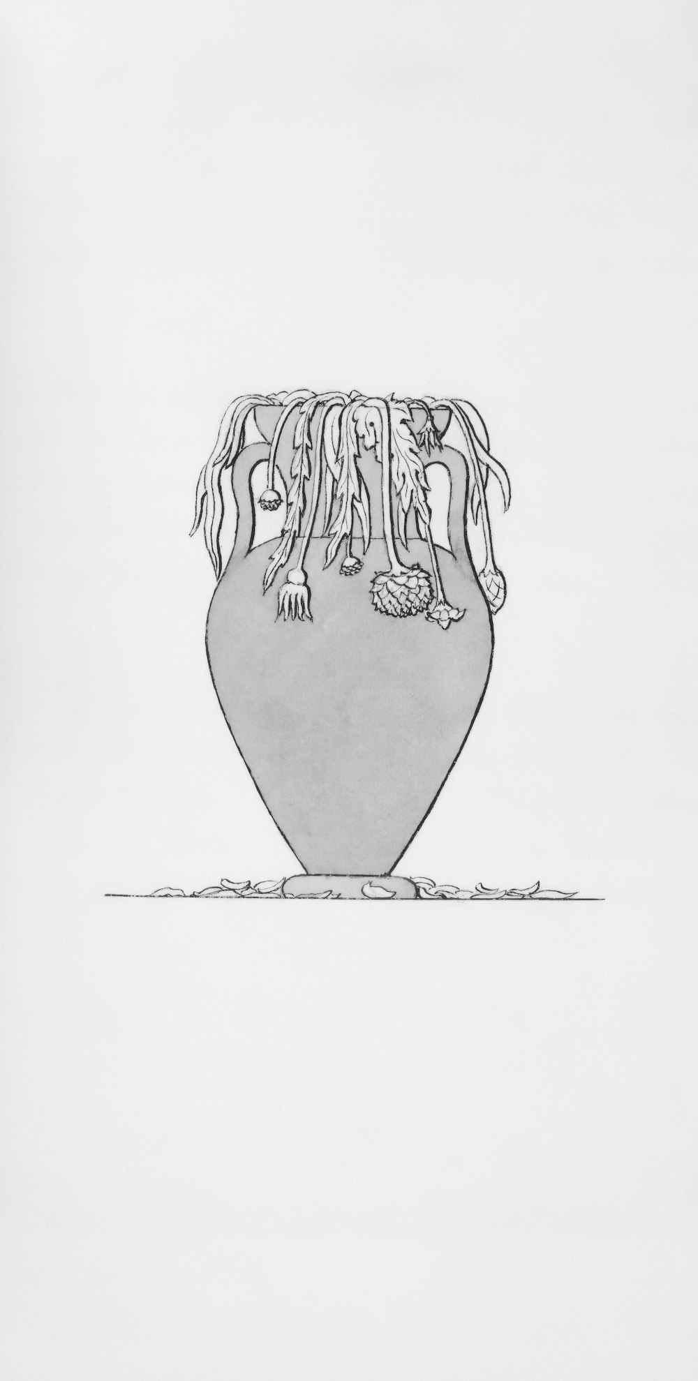 a drawing of a vase with flowers in it