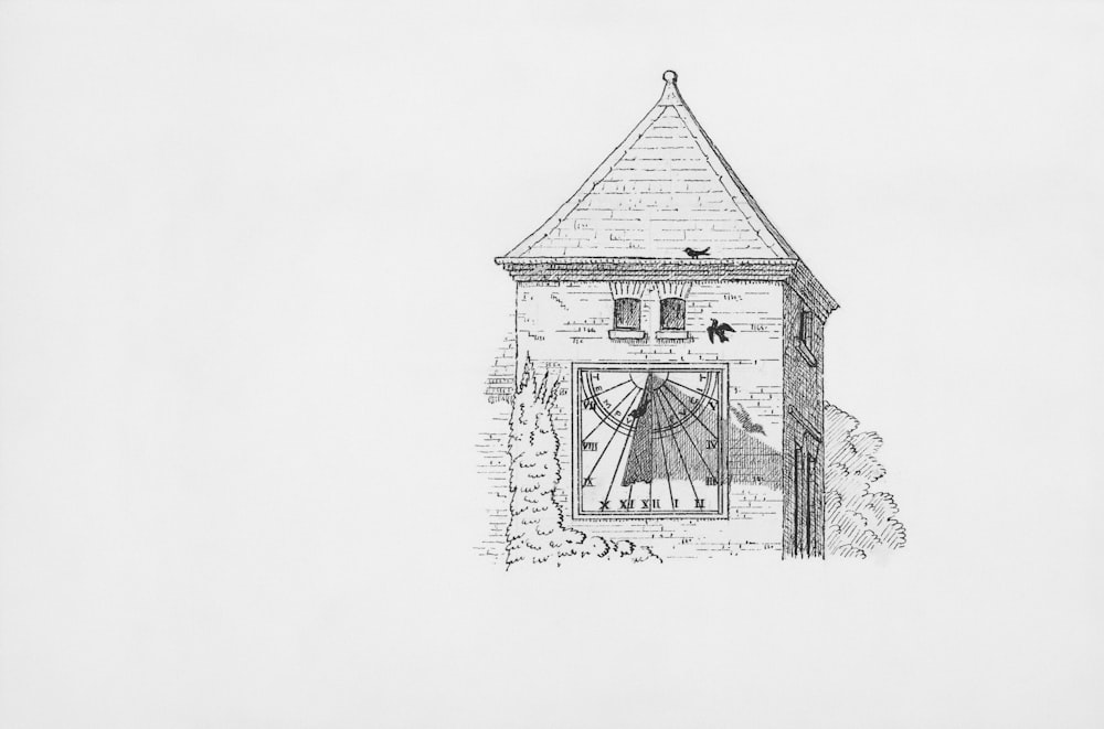 a drawing of a building with a clock tower