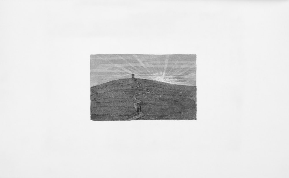 a drawing of a person standing on a hill