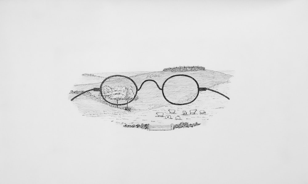 a pencil drawing of a pair of glasses