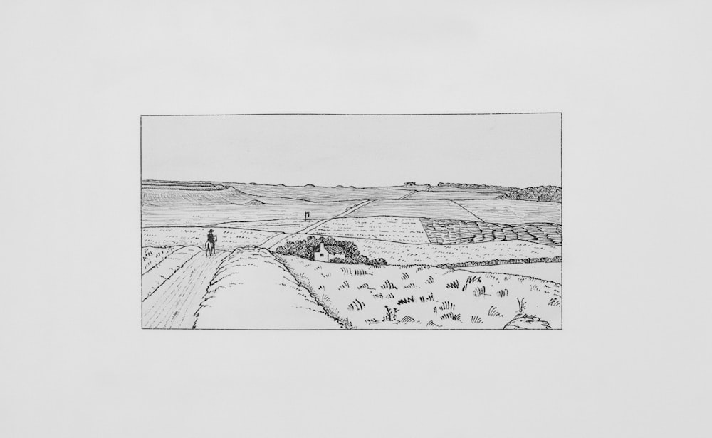 a drawing of a person standing on a hill