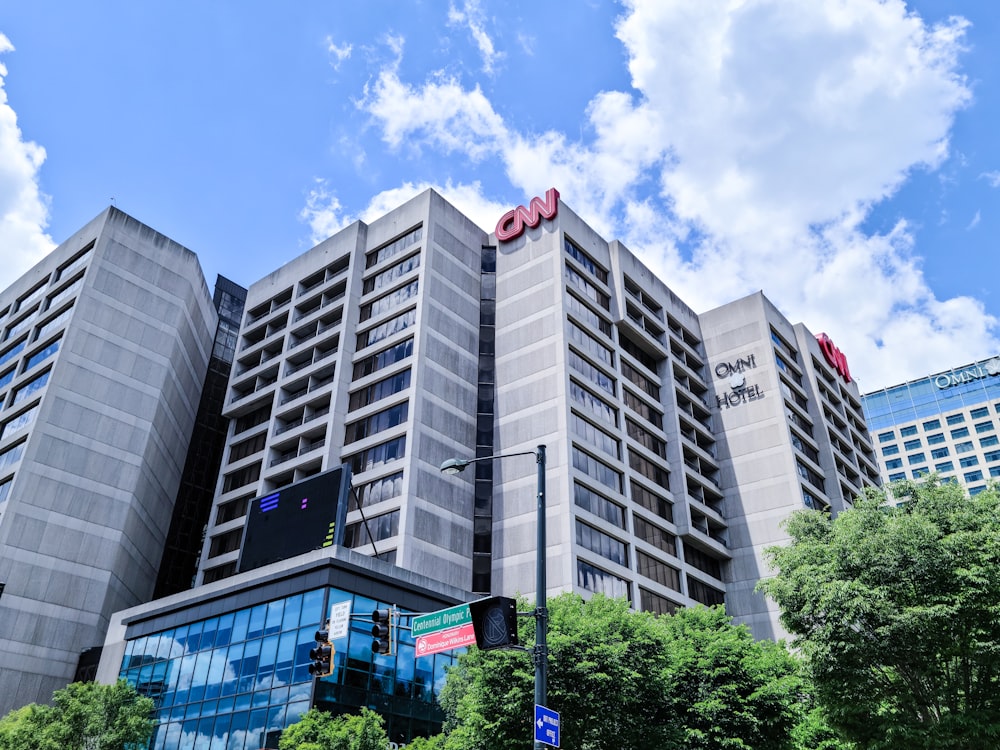 a very tall building with a sky background