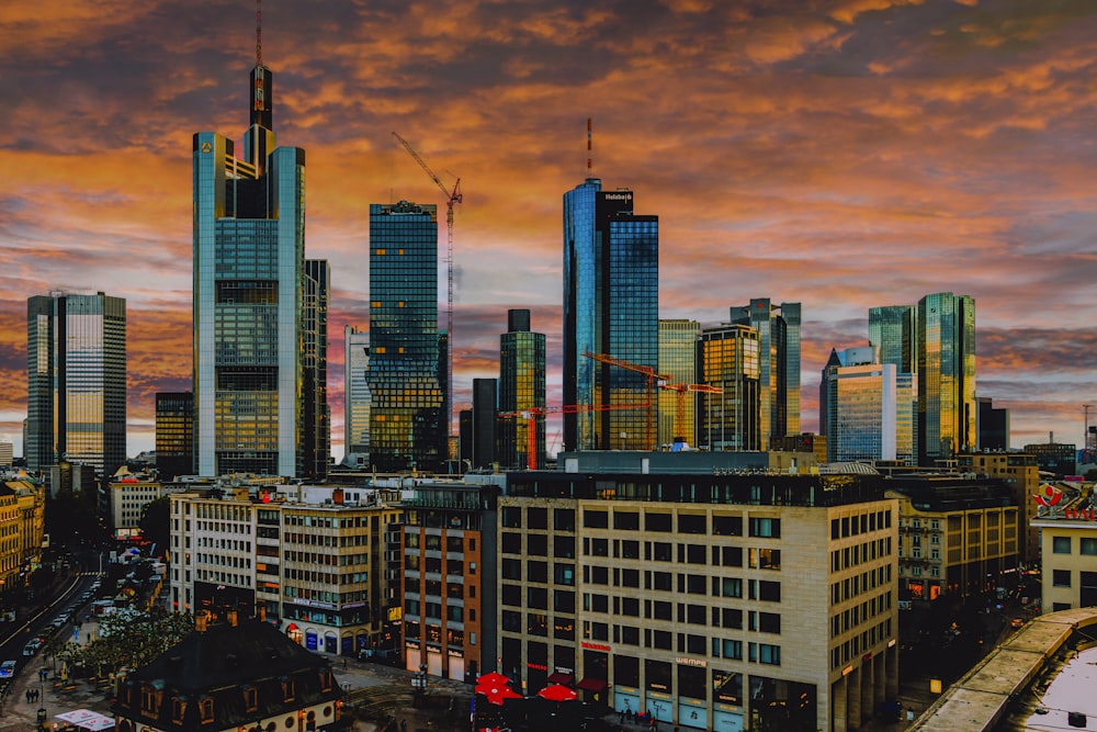 a view of a city with tall buildings