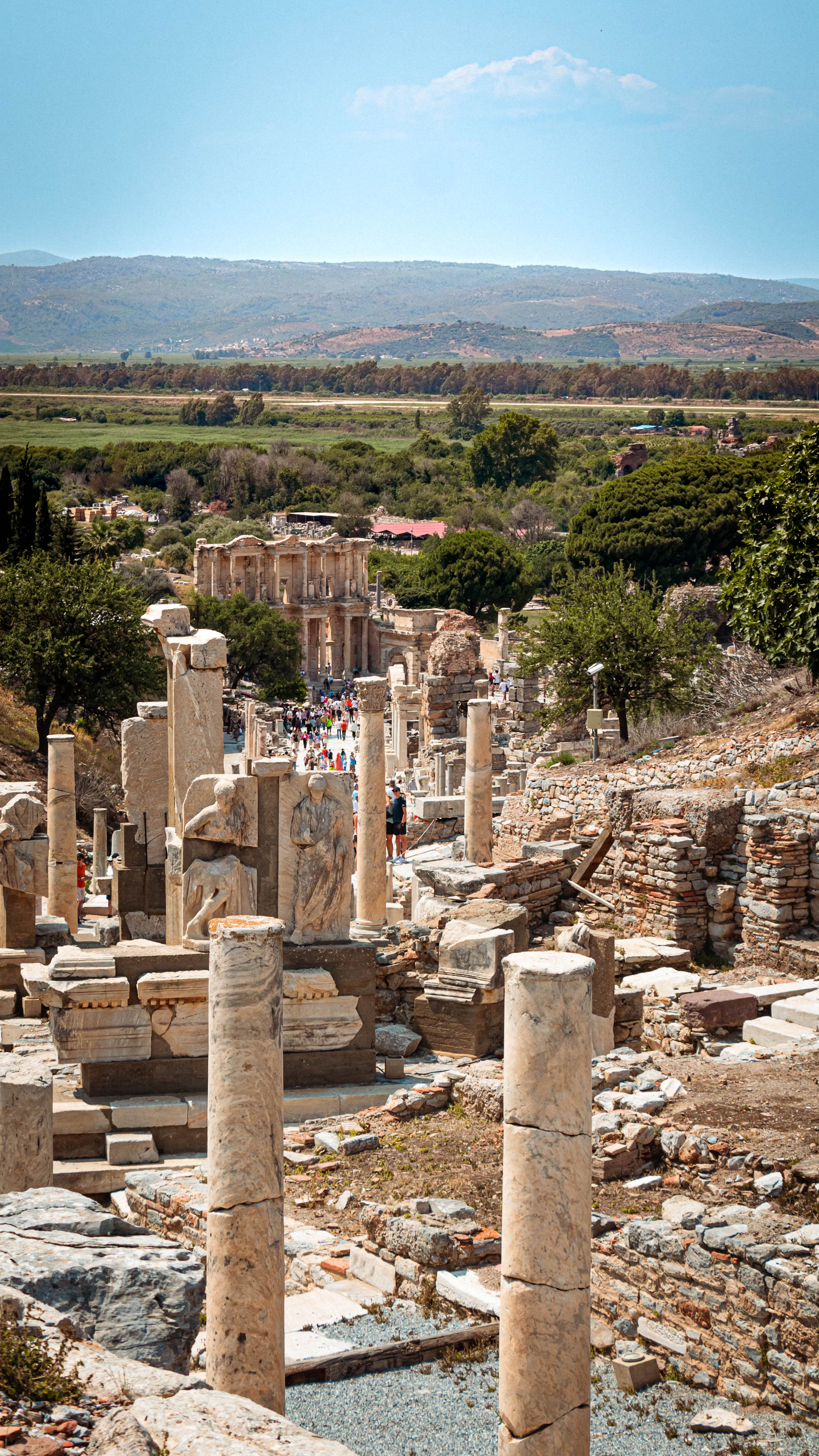 Ornate Library of Celsus among the ancient ruins of Ephesus, Turkey
