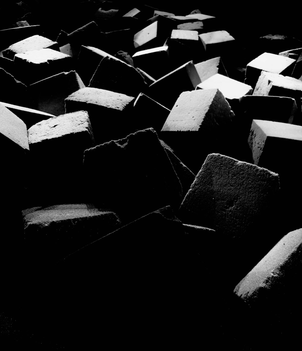 a black and white photo of cement blocks