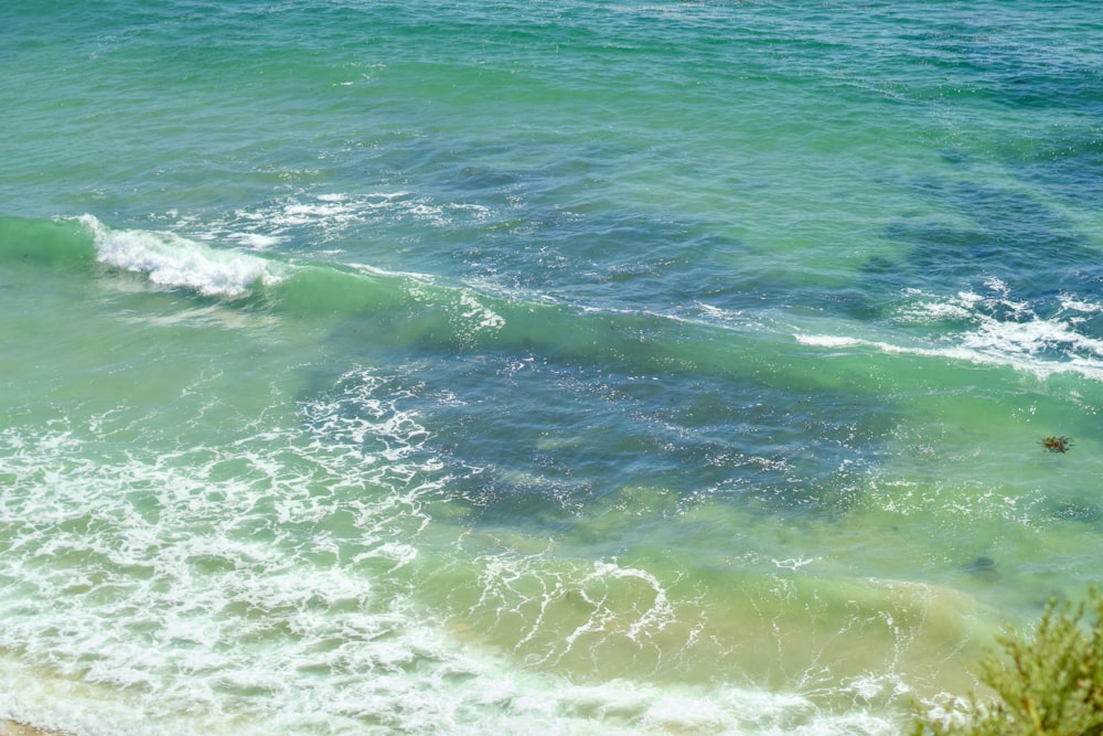 a body of water with a wave coming in to shore