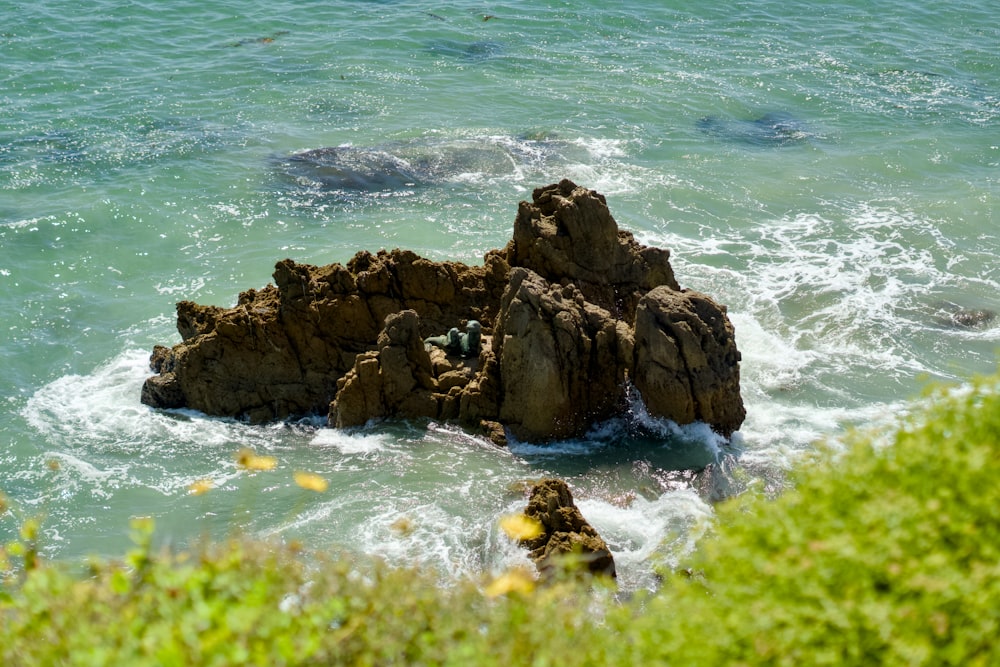 a rock outcropping in the middle of a body of water