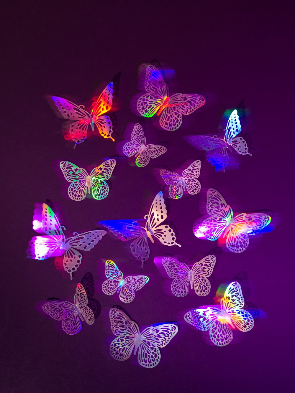 a bunch of butterflies that are glowing in the dark