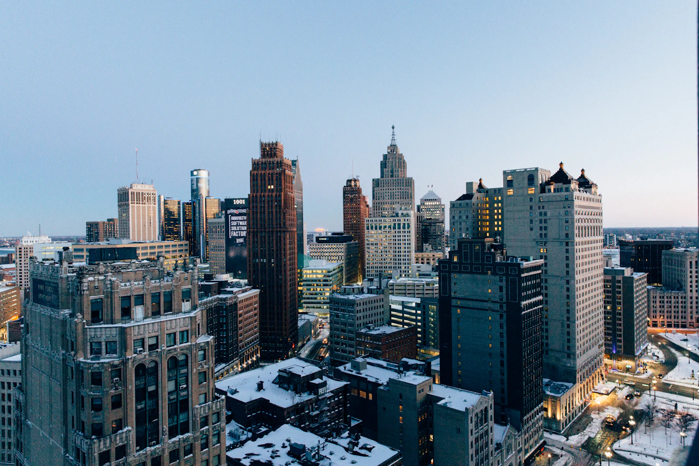 Detroit aerial city view