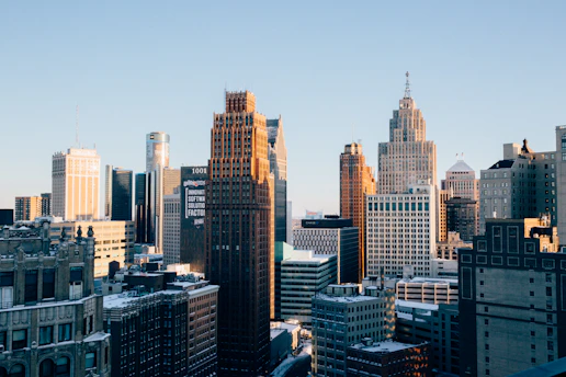 a view of a city with tall buildings