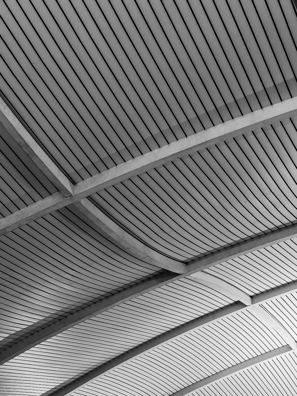 a black and white photo of a ceiling