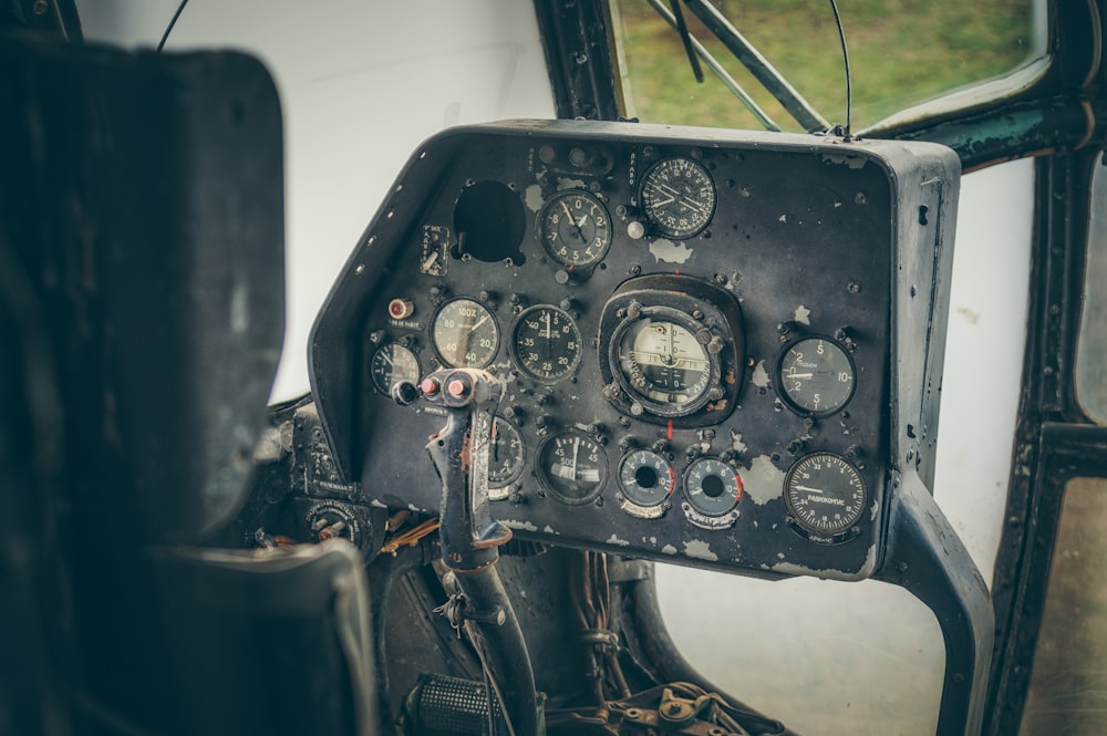 a close up of a cockpit of a plane