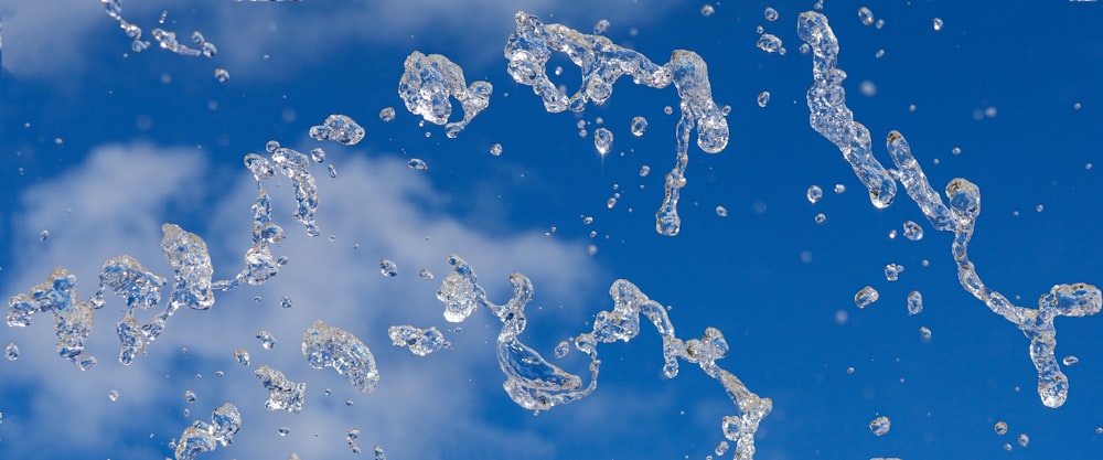 a group of water bubbles floating in the air